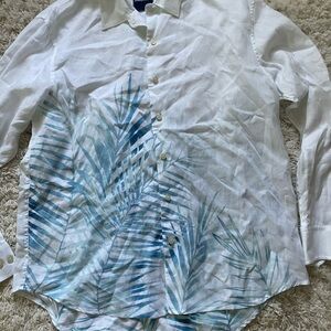 Tommy Bahama White and Blue Casual Button Down Shirt